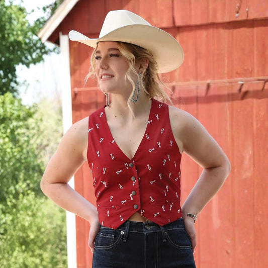 Cruel Denim Women's Red Spur Print Vest - Cruel Denim
