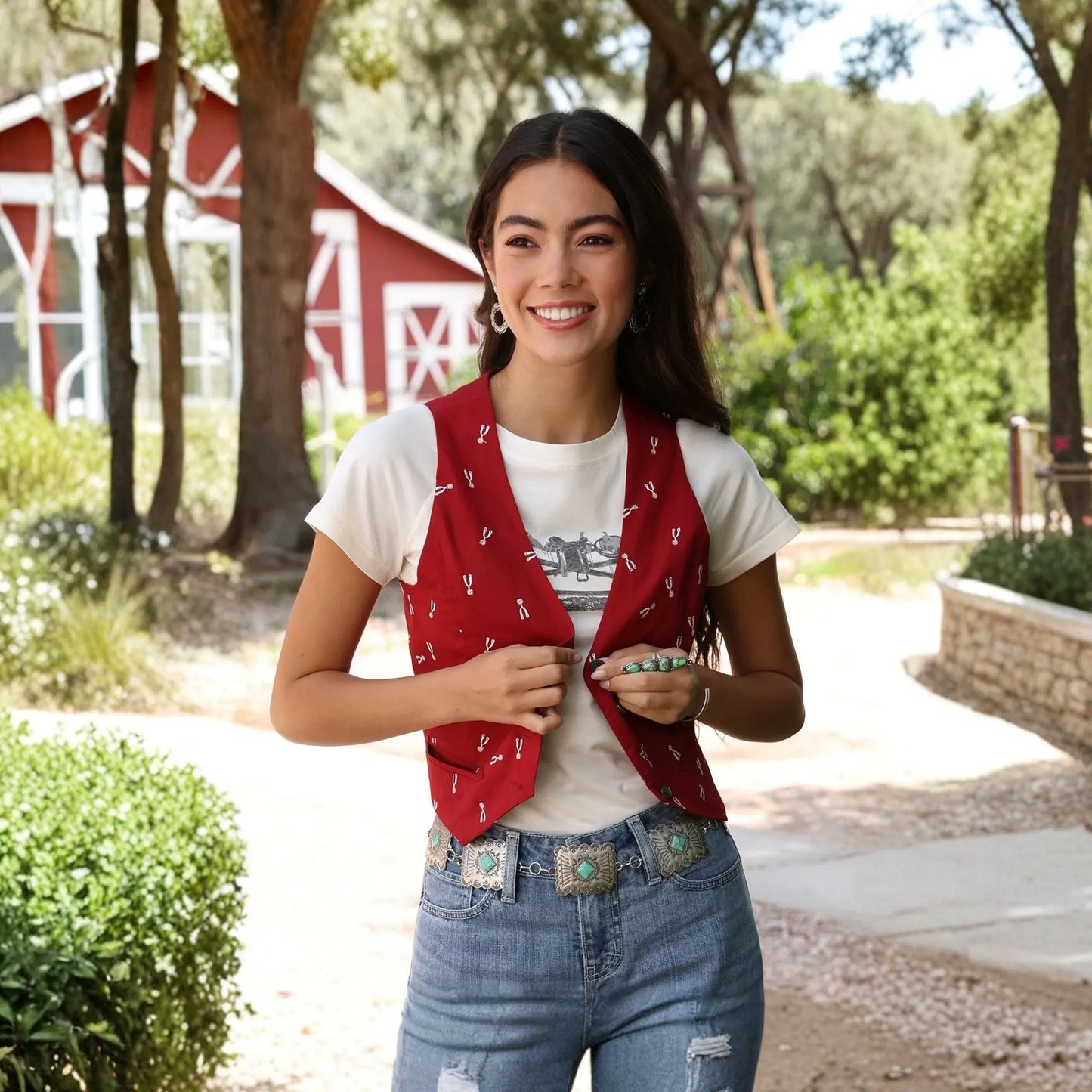 Cruel Denim Women's Red Spur Print Vest - Cruel Denim
