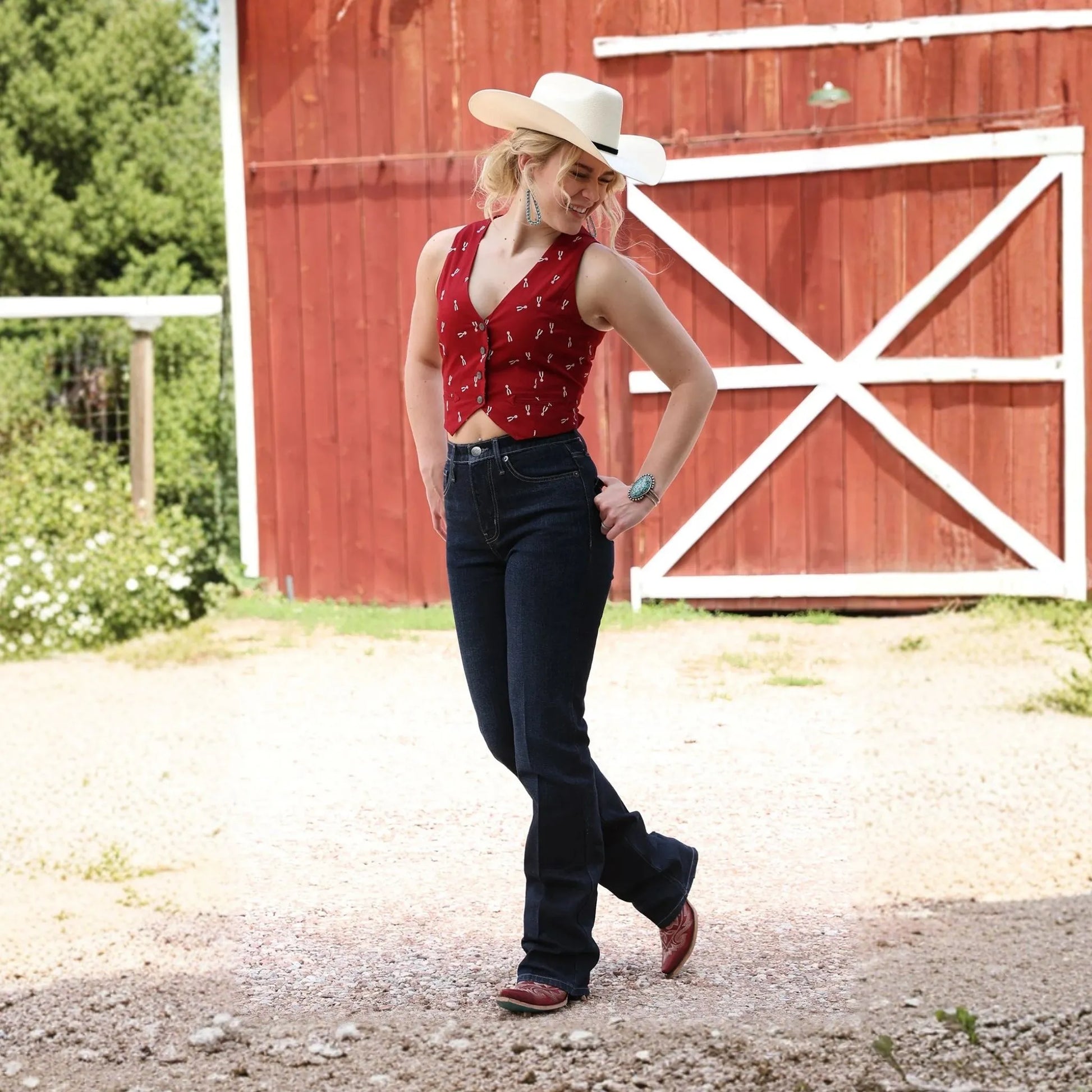 Cruel Denim Women's Red Spur Print Vest - Cruel Denim