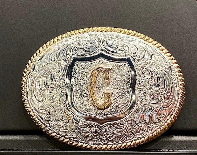 Crumrine Youth Gold Rope Edge Buckle - Gold Initial Motif weis-western-wear