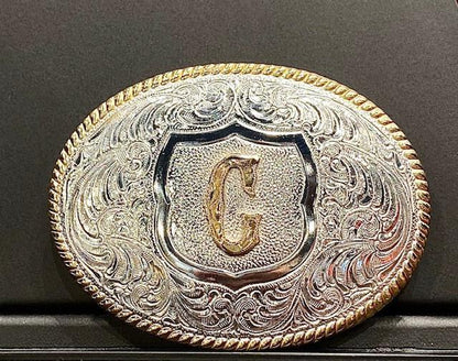 Crumrine Youth Gold Rope Edge Buckle - Gold Initial Motif weis-western-wear