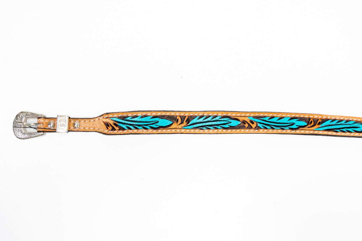 Challenger Teal Feather Design Leather Hat Band