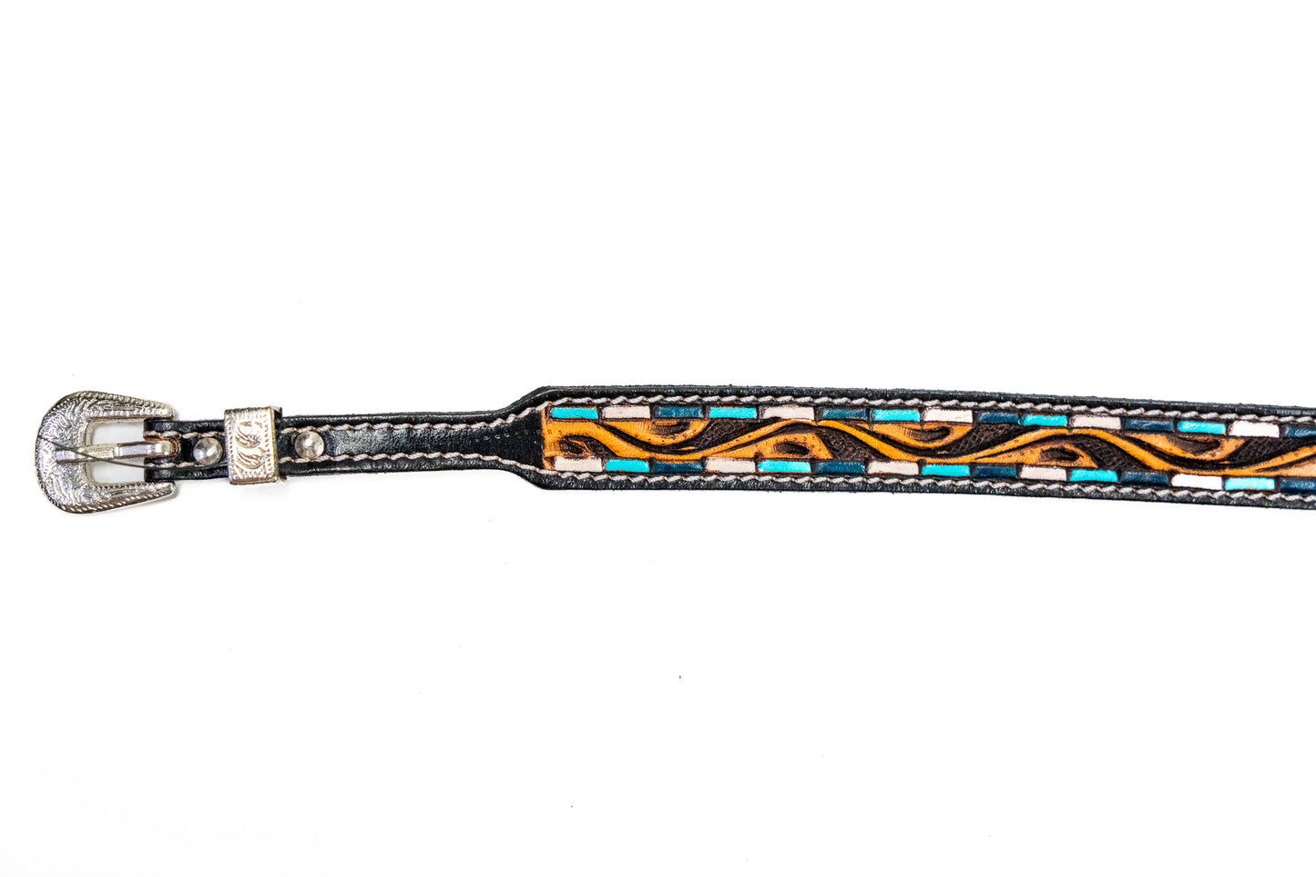 Challenger Teal Floral Tooled Leather Hat Band
