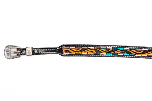 Challenger Teal Floral Tooled Leather Hat Band