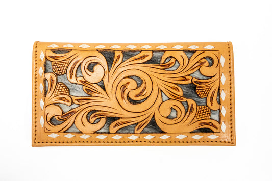 Challenger Bi-fold Floral Tooled Cowhide Inlay Wallet