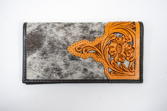 Challenger Bi-fold Cowhide Floral Tooled Pattern Wallet