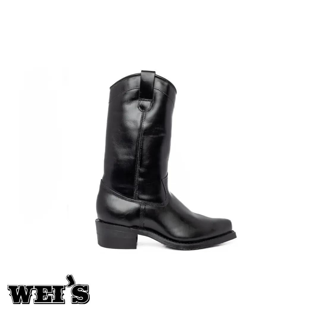 Dayton Black Beauty full-grain leather boot in black, side profile view showing the iconic silhouette.