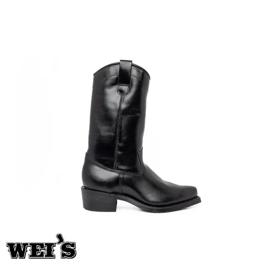 Dayton Black Beauty full-grain leather boot in black, side profile view showing the iconic silhouette.