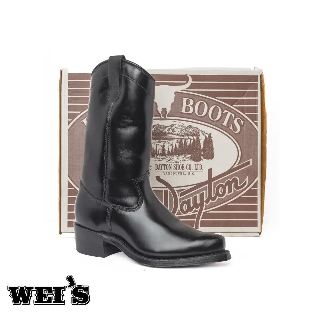Dayton Black Beauty full-grain leather boot, front view showing lace configuration and toe profile.