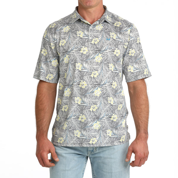Men's Cinch Arenaflex Floral Stripe Short Sleeve Polo weis-western-wear