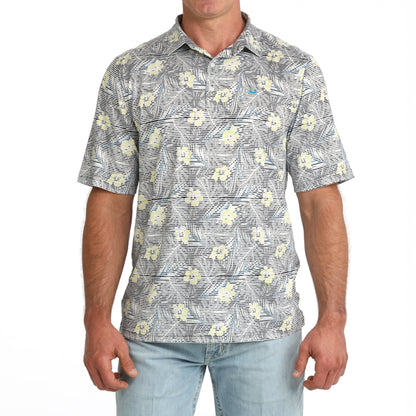 Men's Cinch Arenaflex Floral Stripe Short Sleeve Polo weis-western-wear