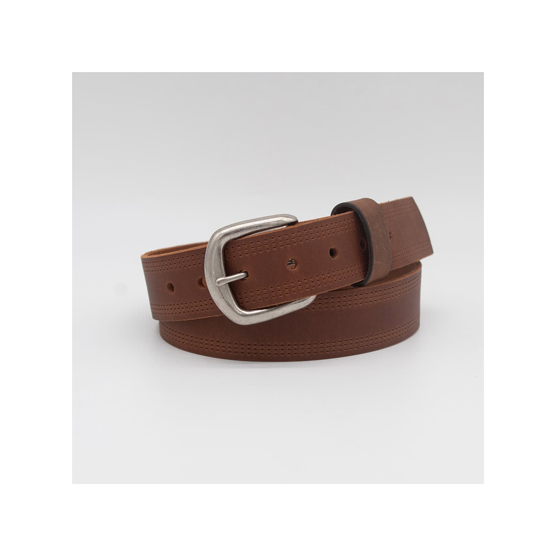 Boston Leather 1.5" Triple Faux Stitched Smooth Leather Casual Belt