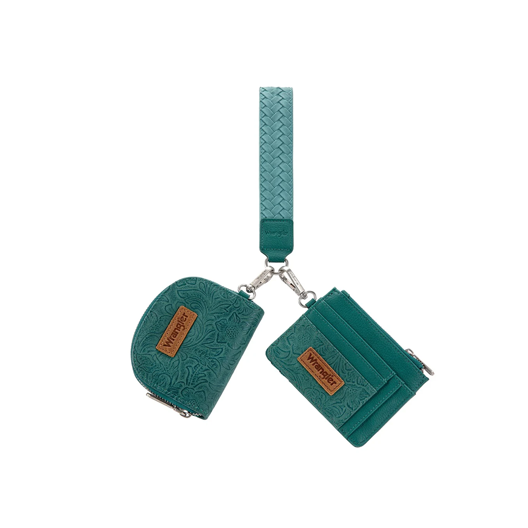 Wrangler Floral Tooled 2‑Piece RFID Wallet Set