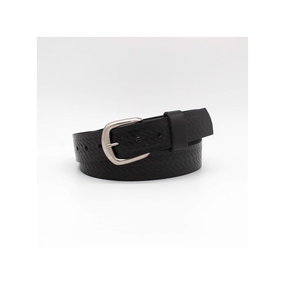 Boston Leather 1.5" Basketweave Embossed Leather Casual Belt