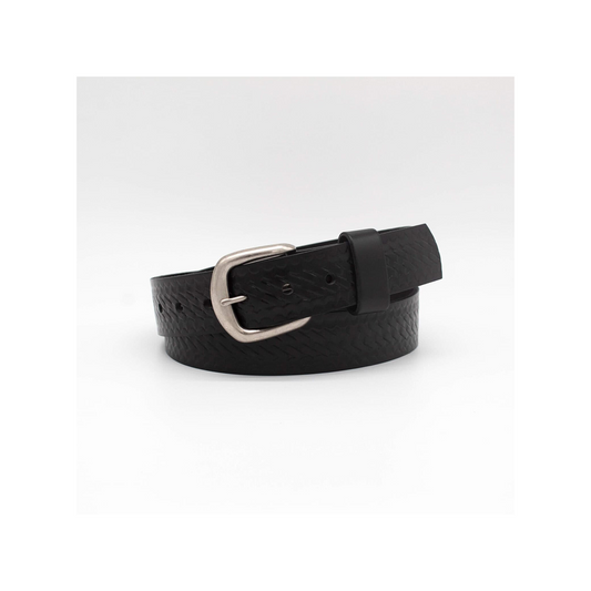 Boston Leather 1.5" Basketweave Embossed Leather Casual Belt