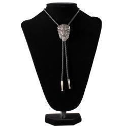 Double S Bolo Tie Buffalo Head