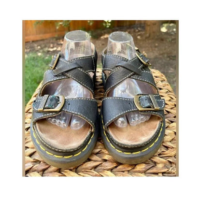 Dr Martens Unisex Vintage Ninety's Black Triple Buckle Chunky Platform Sandals weis-western-wear