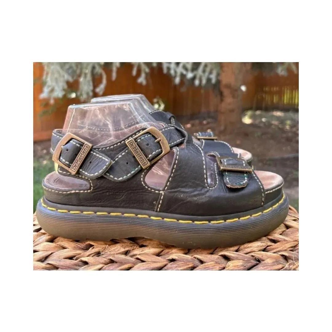 Dr Martens Unisex Vintage Ninety's Black Triple Buckle Chunky Platform Sandals weis-western-wear