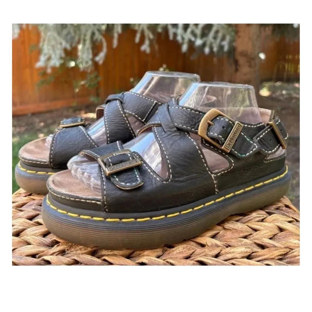 Dr Martens Unisex Vintage Ninety's Black Triple Buckle Chunky Platform Sandals weis-western-wear