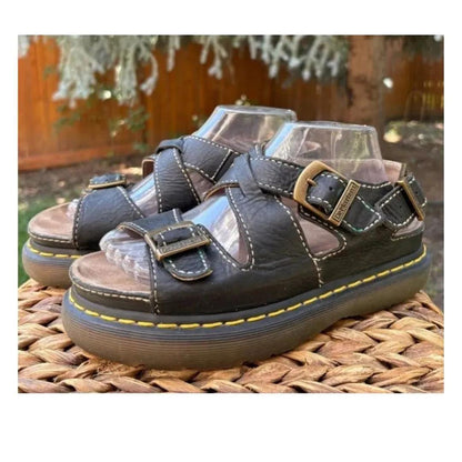Dr Martens Unisex Vintage Ninety's Black Triple Buckle Chunky Platform Sandals weis-western-wear