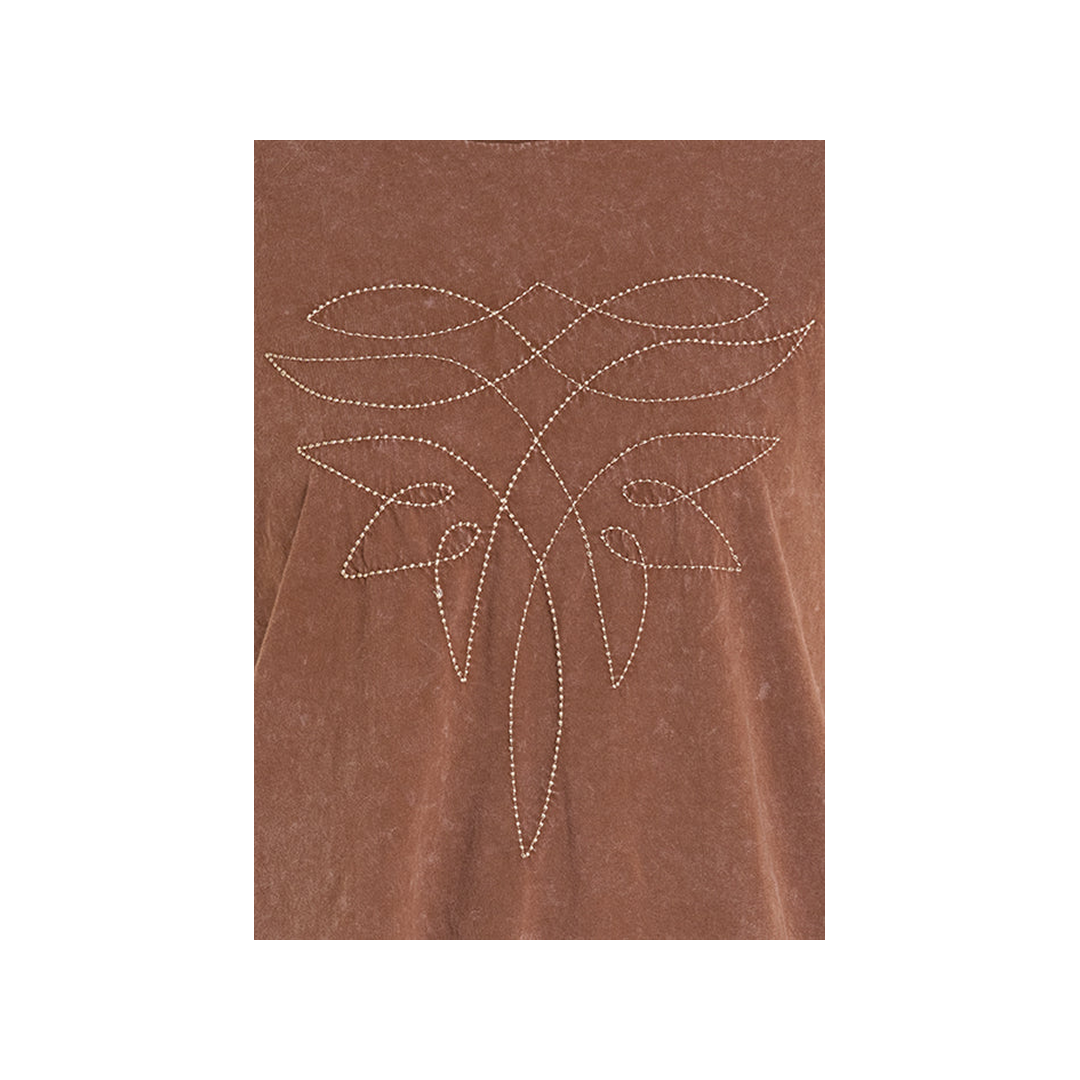 Rock&Roll Women's Mahogany Brown Mineral Wash Boot Stitch Tee