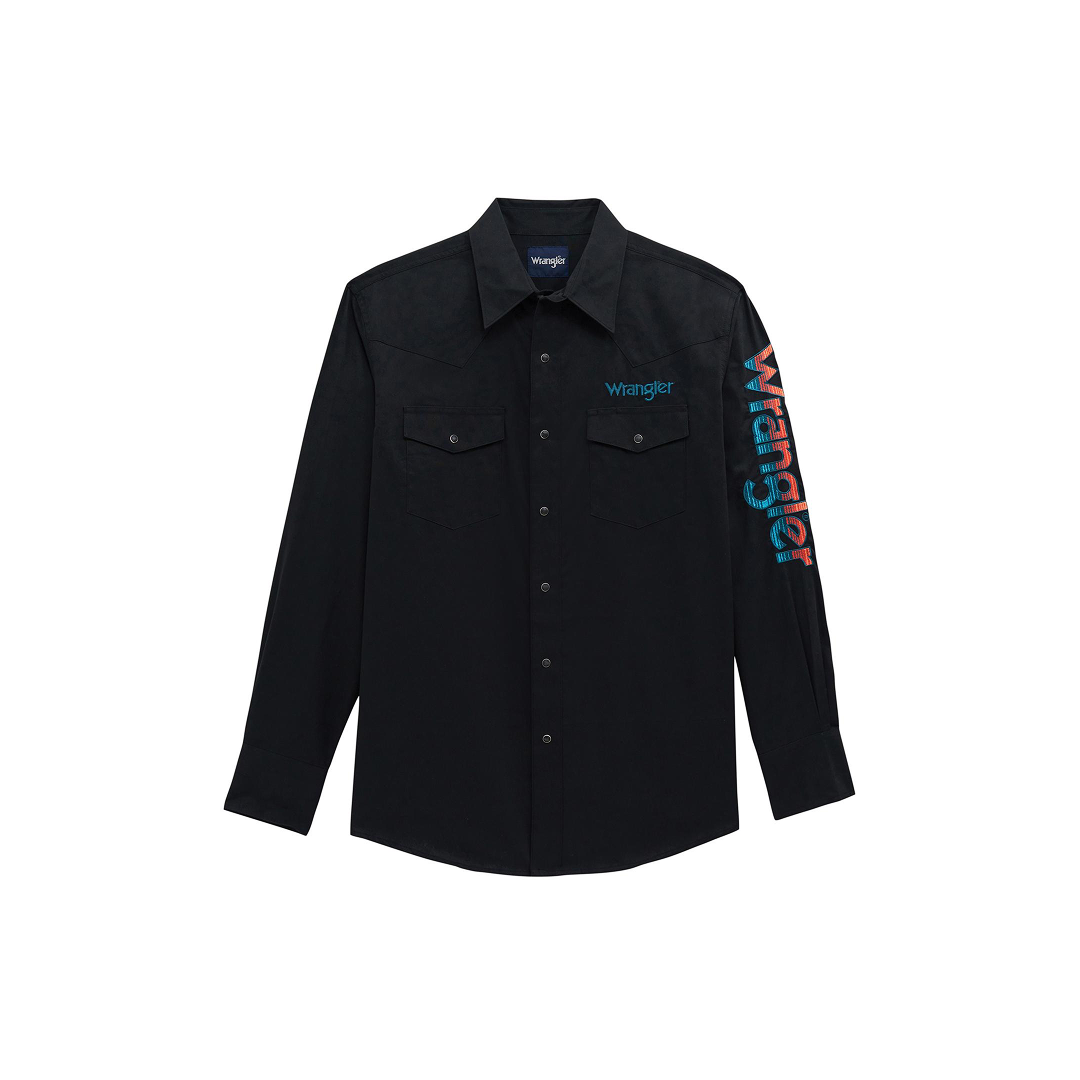 Wrangler Men's Long Sleeve Black Logo Western Shirt