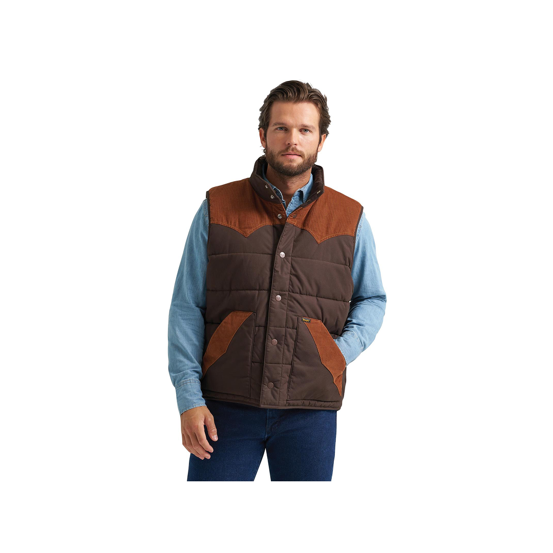 Wrangler Men's Cambridge Brown Mixed Puffer Vest