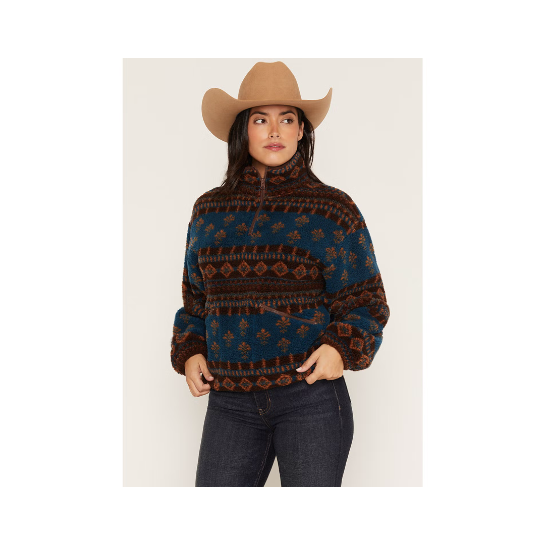 Rock & Roll Women's 1/4 Zip Aztec Print Sherpa Sweater
