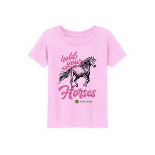 John Deer Girl's Pink Hold your Horses Short Sleeve Tee weis-western-wear