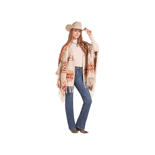 Rock & Roll Denim Women's Aztec Print Knit Poncho - Rock & Roll Denim