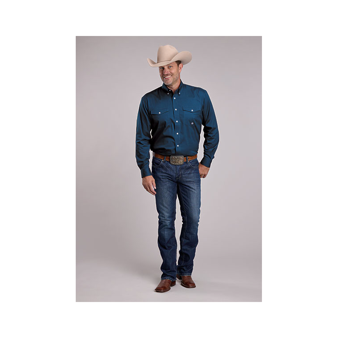 Roper Men's Amarillo Solid Button down Shirt Navy weis-western-wear