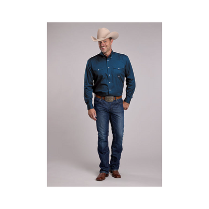 Roper Men's Amarillo Solid Button down Shirt Navy weis-western-wear