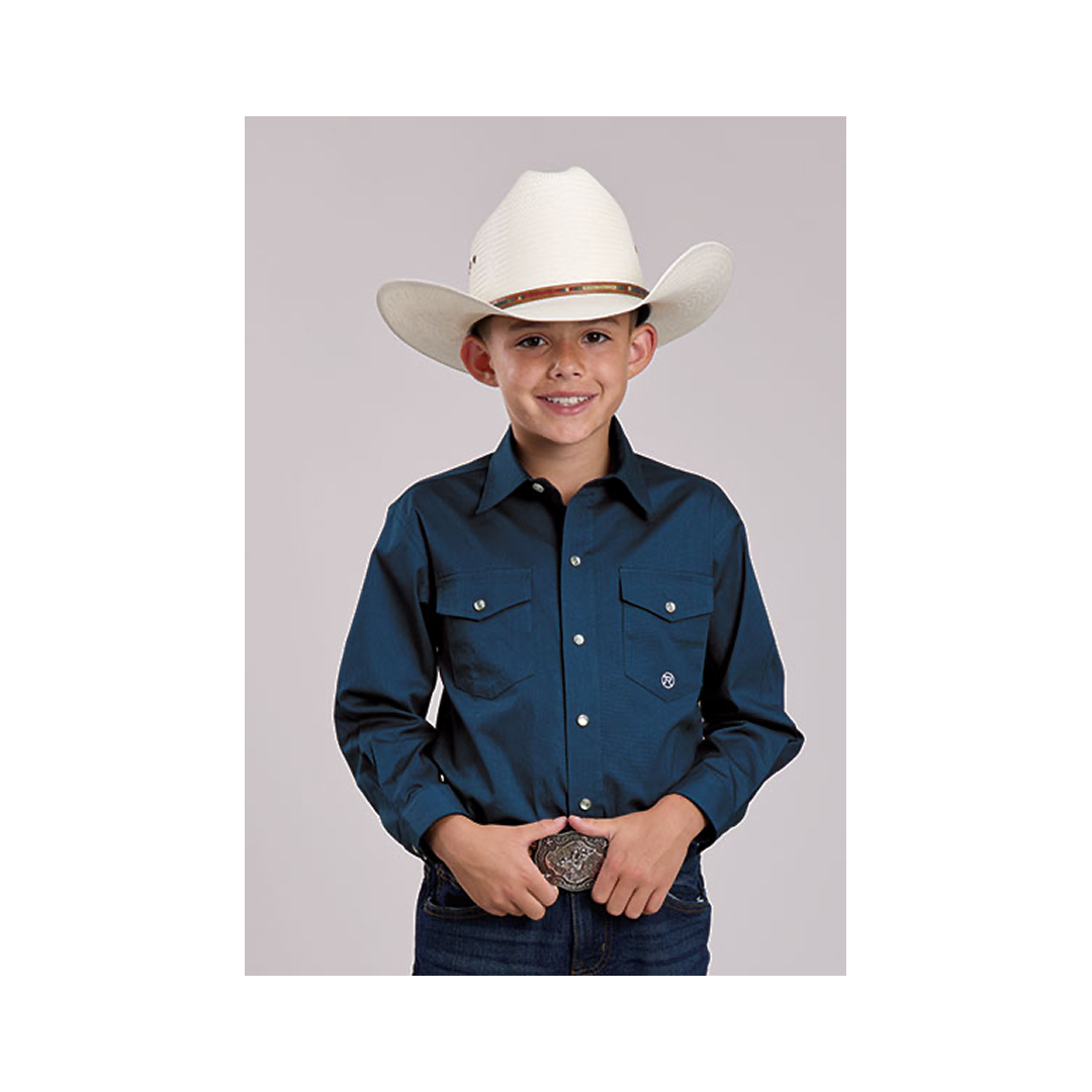 Roper Boy's Long Sleeve Western Shirt Solid Navy weis-western-wear