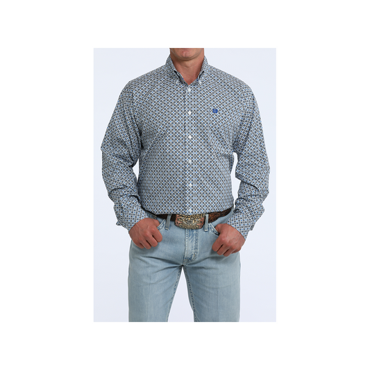 Cinch Men's White Geometric Print Long Sleeve Button Down Western Shirt