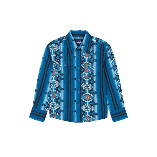 Wrangler Boy's Blue Checotah Long Sleeve Shirt