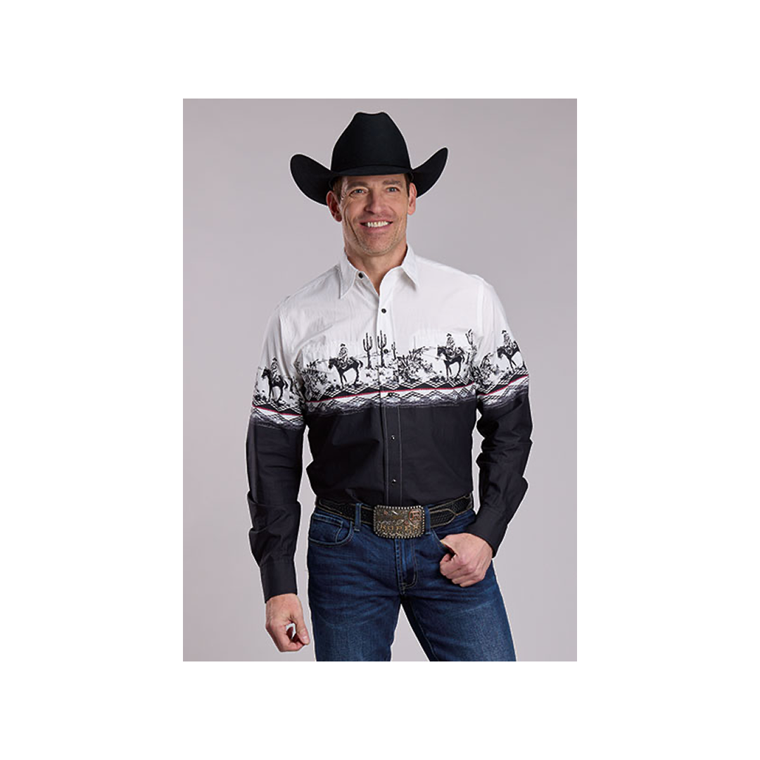 Roper Men's Scene Border Print Snap Long Sleeve Western Shirt