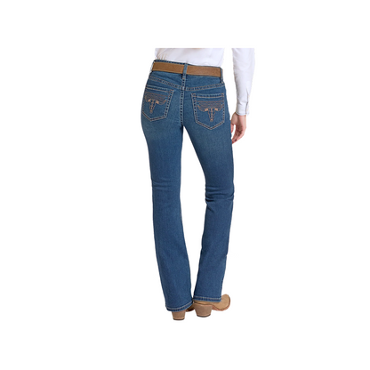 Rock & Roll Denim Women's Mid Rise Embroidered Steer Bootcut Jean