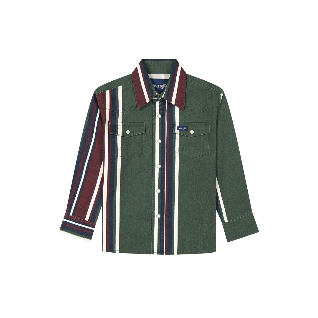 Wrangler Boy's Green Multi Stripe Vintage Brushpopper Shirt