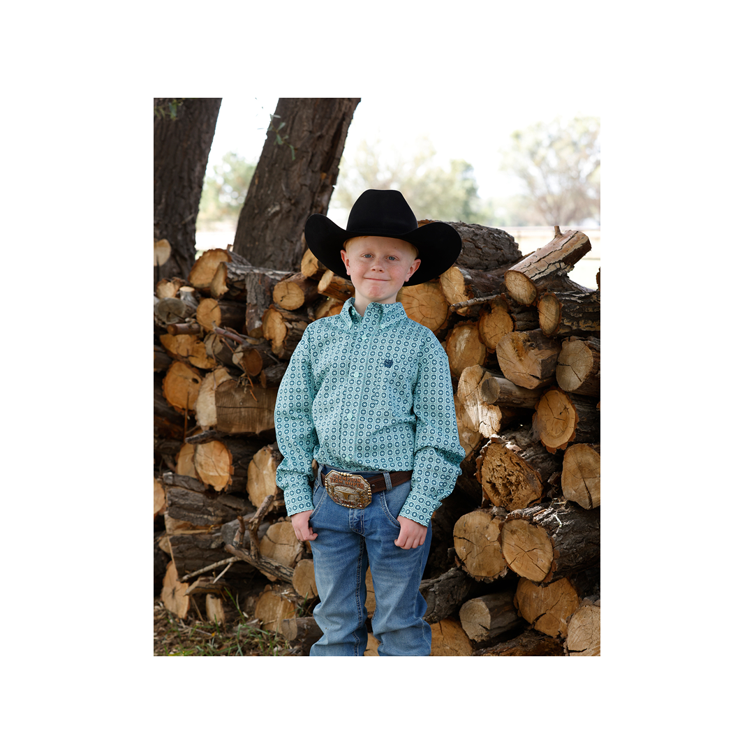 Cinch Boy's Weave Print Long Sleeve Western Shirt