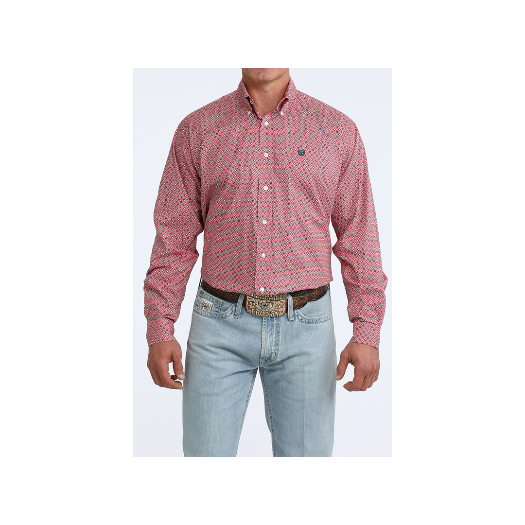 Cinch Men's Pink Geometric Print Button Down Long Sleeve Western Shirt