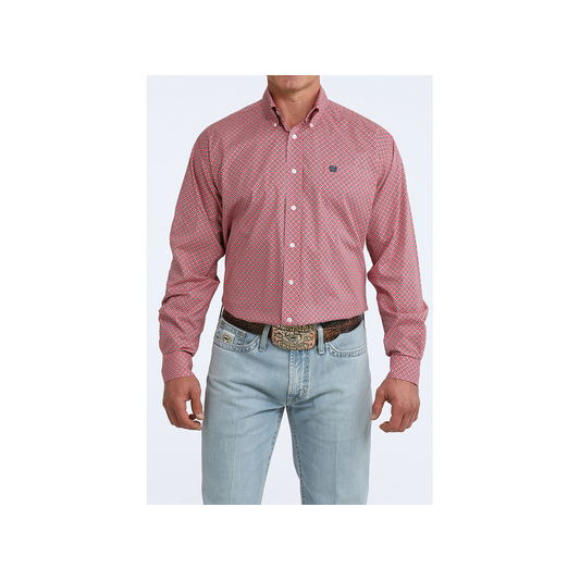 Cinch Men's Pink Geometric Print Button Down Long Sleeve Western Shirt