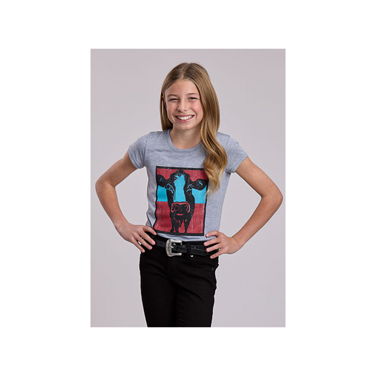 Roper Girl's Cow Graphic Heather Grey T-Shirt