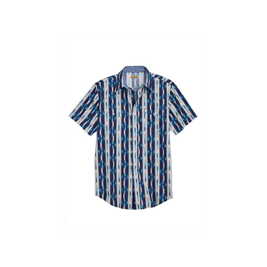 Tin Haul Men's Retro Aztec Stripe Print Short Sleeve Snap Western Shirt