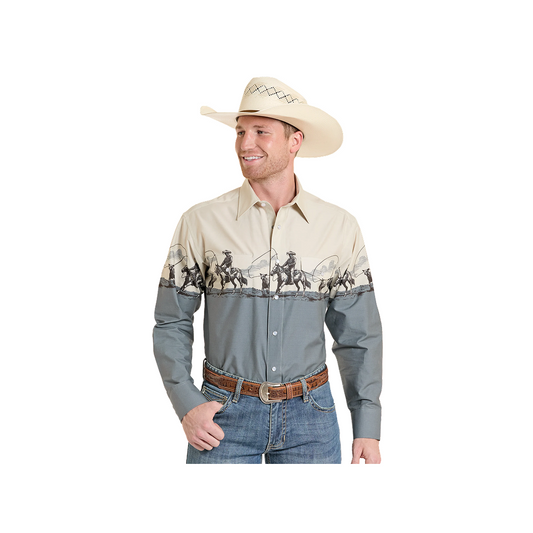 Panhandle Slim Men's Cowboy Print Border Western Snap Shirt weis-western-wear