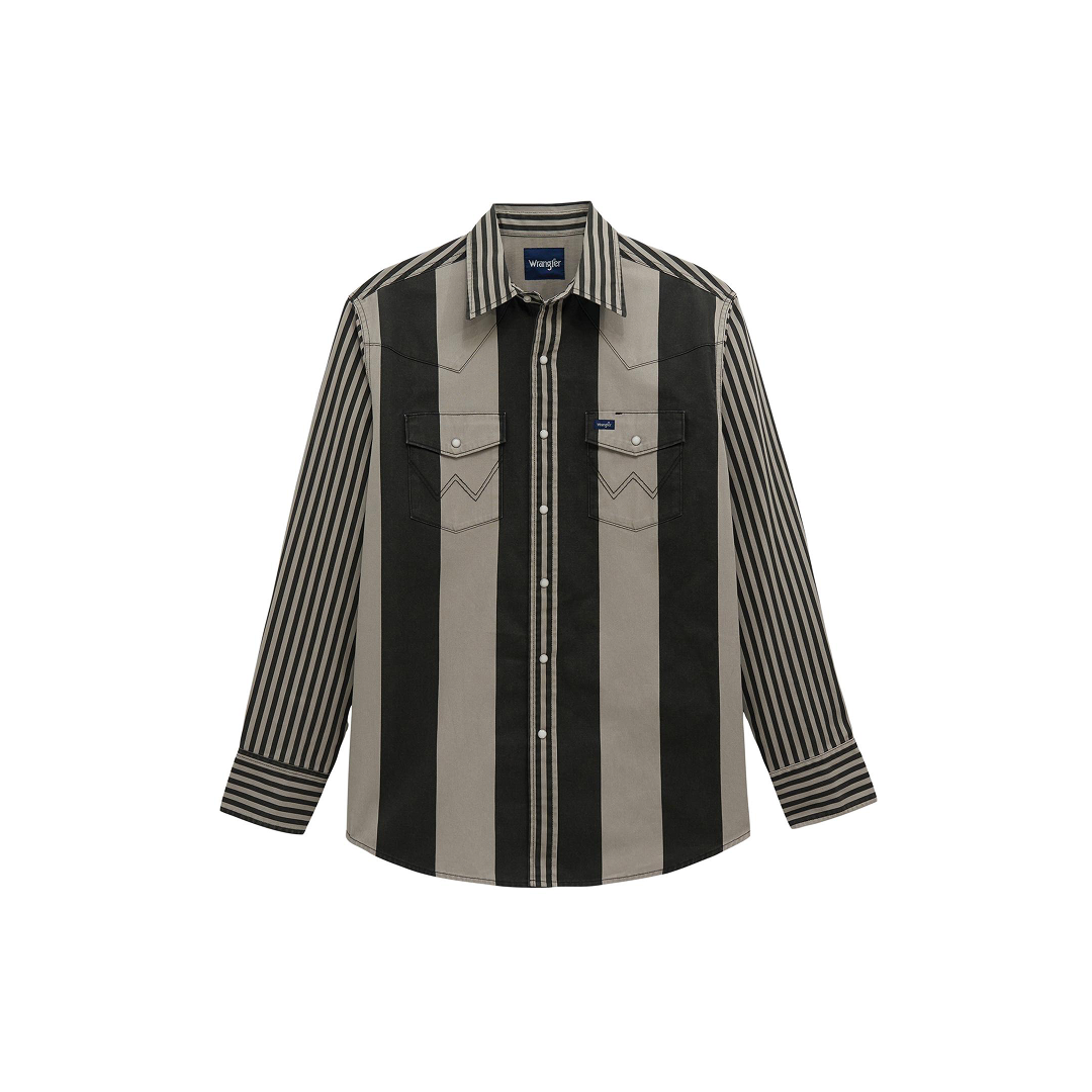 Wrangler Men's Vintage Inspired Brushpopper Black/Grey Long Sleeve Western Shirt