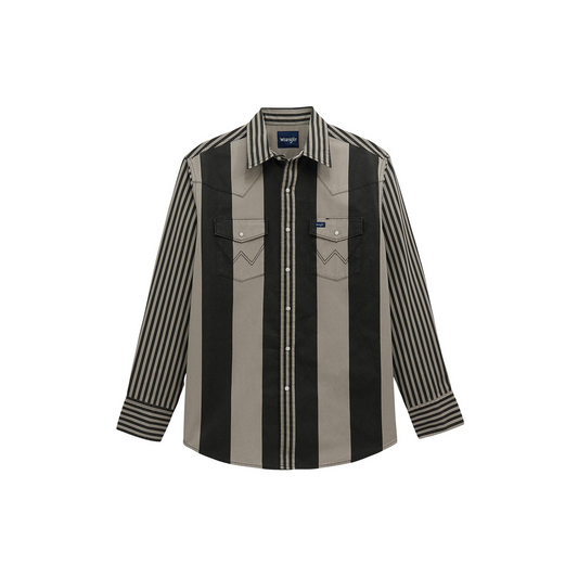 Wrangler Men's Vintage Inspired Brushpopper Black/Grey Long Sleeve Western Shirt