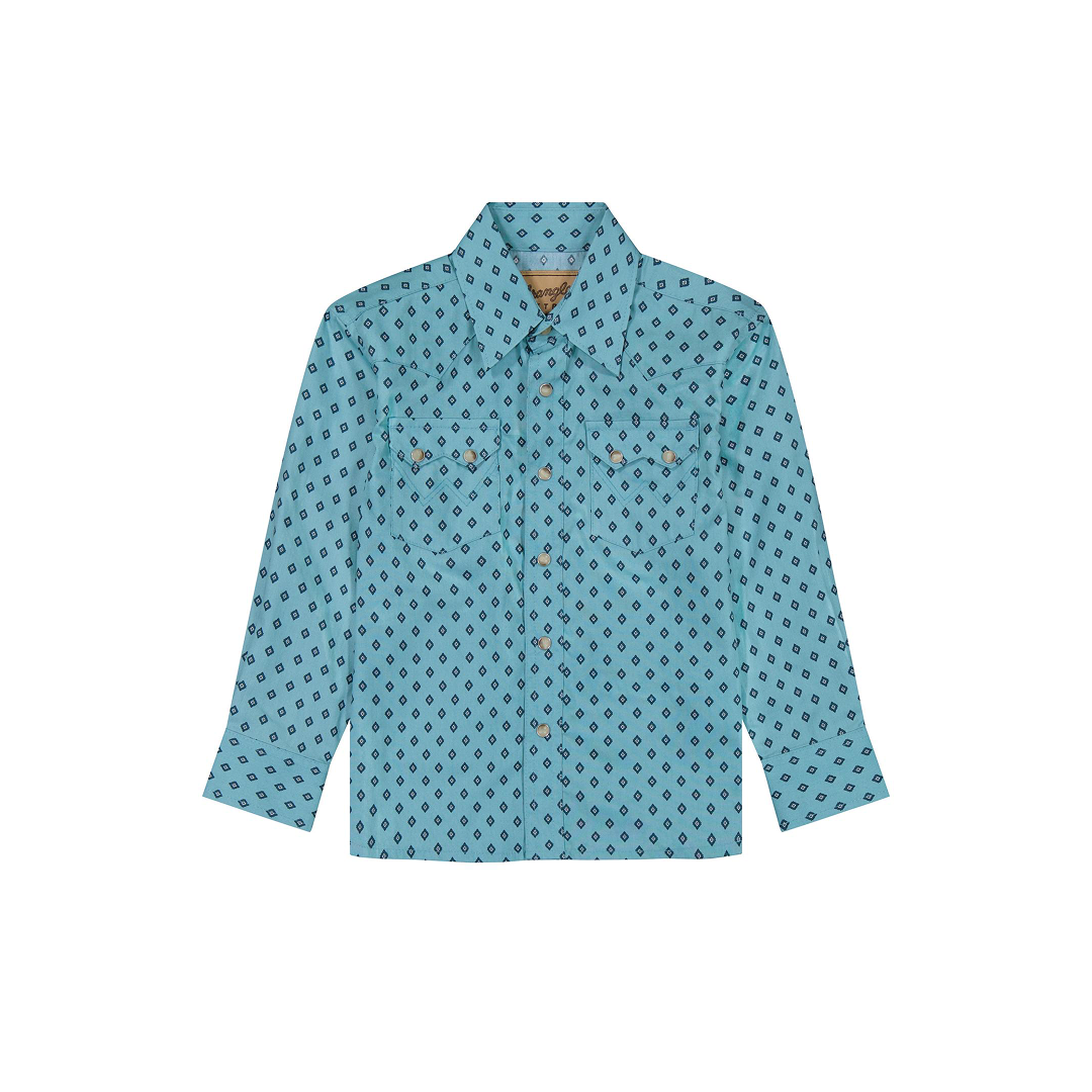 Wrangler Boy's Retro Turquoise Long Sleeve Shirts-Match Dad