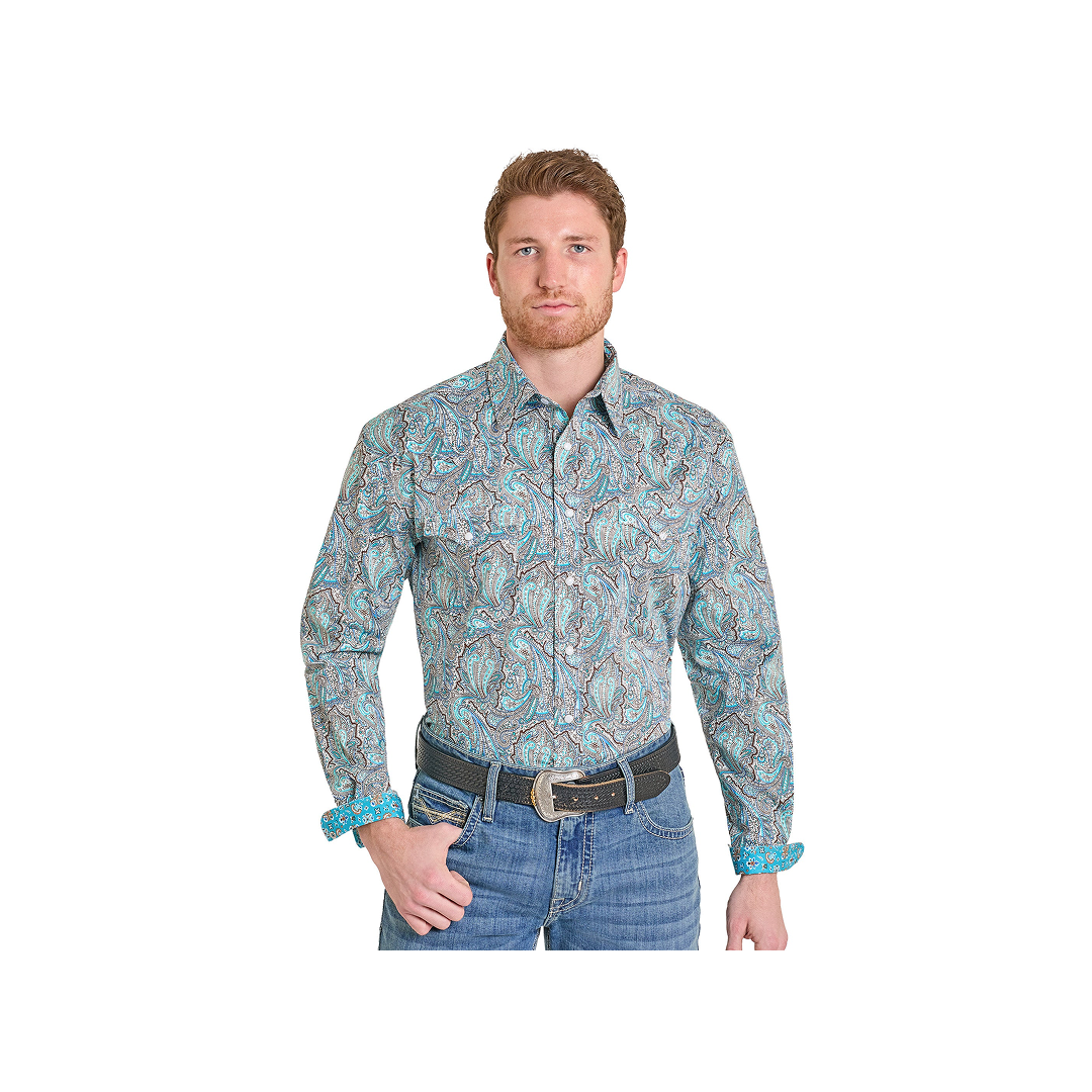 Panhandle Slim Men's Teal Paisley Print Long Sleeve Snap Western Shirt weis-western-wear
