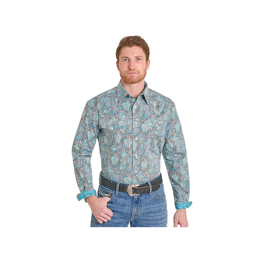 Panhandle Slim Men's Teal Paisley Print Long Sleeve Snap Western Shirt weis-western-wear