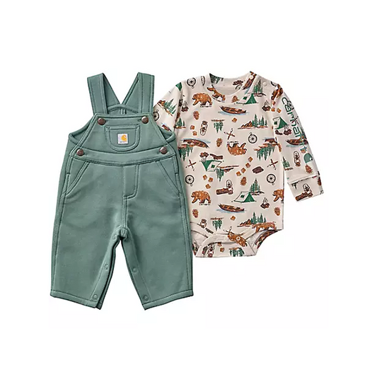 Carhartt Infant Long Sleeve Onesie And Fleece Overall Set